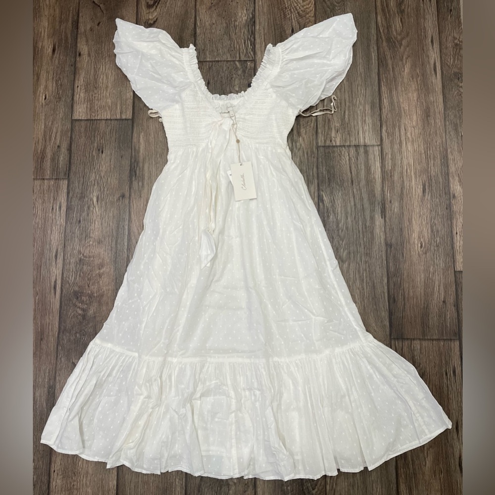 Cleobella Ashlyn Organic‎ Cotton Dobby Midi Dress Ivory NWT SZ M